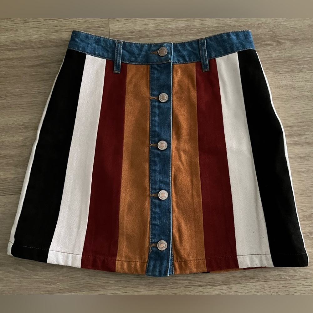 Suede alternating panel mini skirt forever 21 S with denim waist band 5 buttons